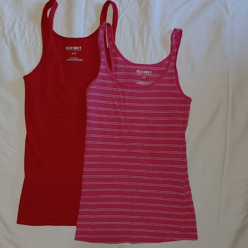 Old Navy Vibrant Red and Pink Striped Tanks